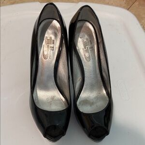 Browns Black Patent Peep-Toe Pumps